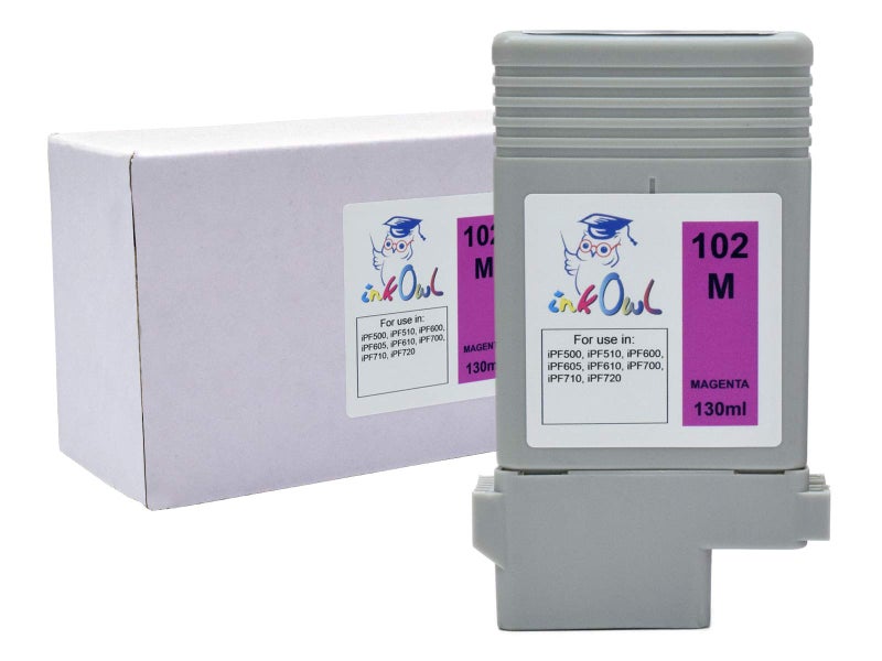 InkOwl Compatible Ink Cartridge Replacement for Canon PFI-102M (130ml, Magenta) - iPF500 iPF510 iPF600 iPF605 iPF610 iPF700 iPF710 iPF720 - Image 1